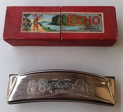 Alte Mundharmonika M. HOHNER ECHO mit Originalkarton CA17
