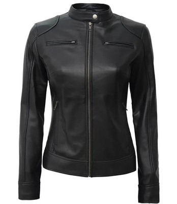 Women s Black Lambskin Cafe Racer Leather Jacket