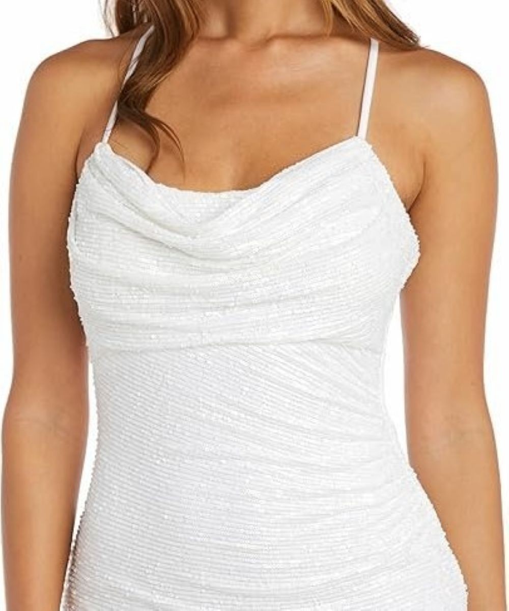 Women's Sequin Dress Size 18 White Mini Spaghetti Strap Homecoming