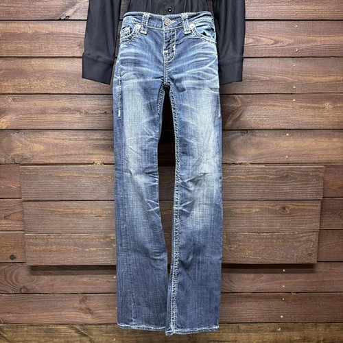 Big Star Liv Jeans Womens Size 28 Blue Mid Rise Bootcut 32" Inseam Long Detailed - Picture 2 of 24