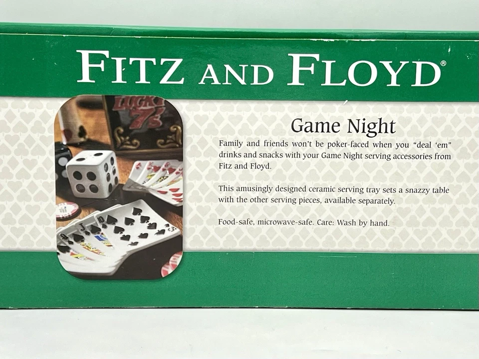 Fitz & Floyd GAME NIGHT Rectangular Tray Playing Cards 15.5” NEW IN BOX! - Image 4 of 4