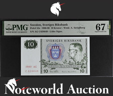 Sweden Sveriges Riksbank 10 Kronor 1980-90 P 52e UNC PMG 67 EPQ NR 2nd TOP POP