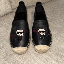 KARL LAGERFELD PARIS Michaela Embellished Slip-On Espadrille Flats Black Size 7