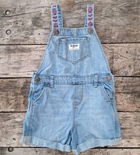 Vintage Oshkosh Bgosh 4t Short Overalls Light Blue Jean Denim Unisex Chevron