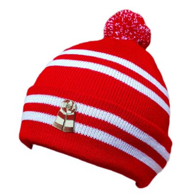 Rot & Weiß Mütze und Abzeichen Set Beanie Bronx Warm Bar Streifen NS