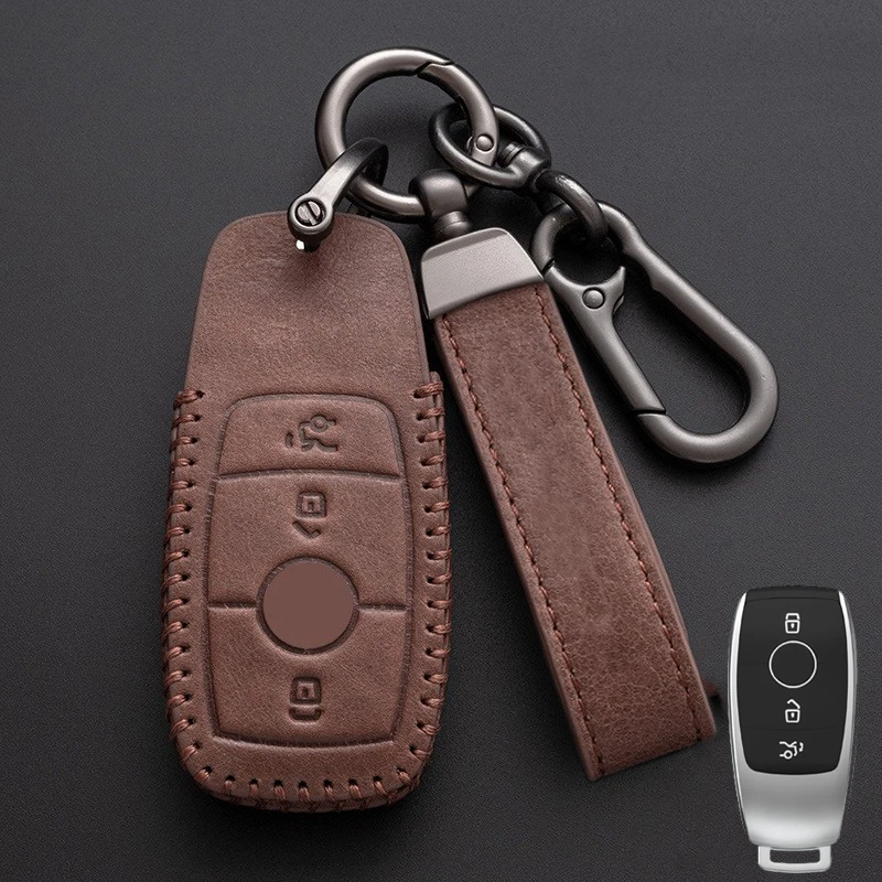 Genuine Leather Car Key Fob Case Cover For Mercedes Benz A S C E G M AMG CLS GLC Foto 3 de 4