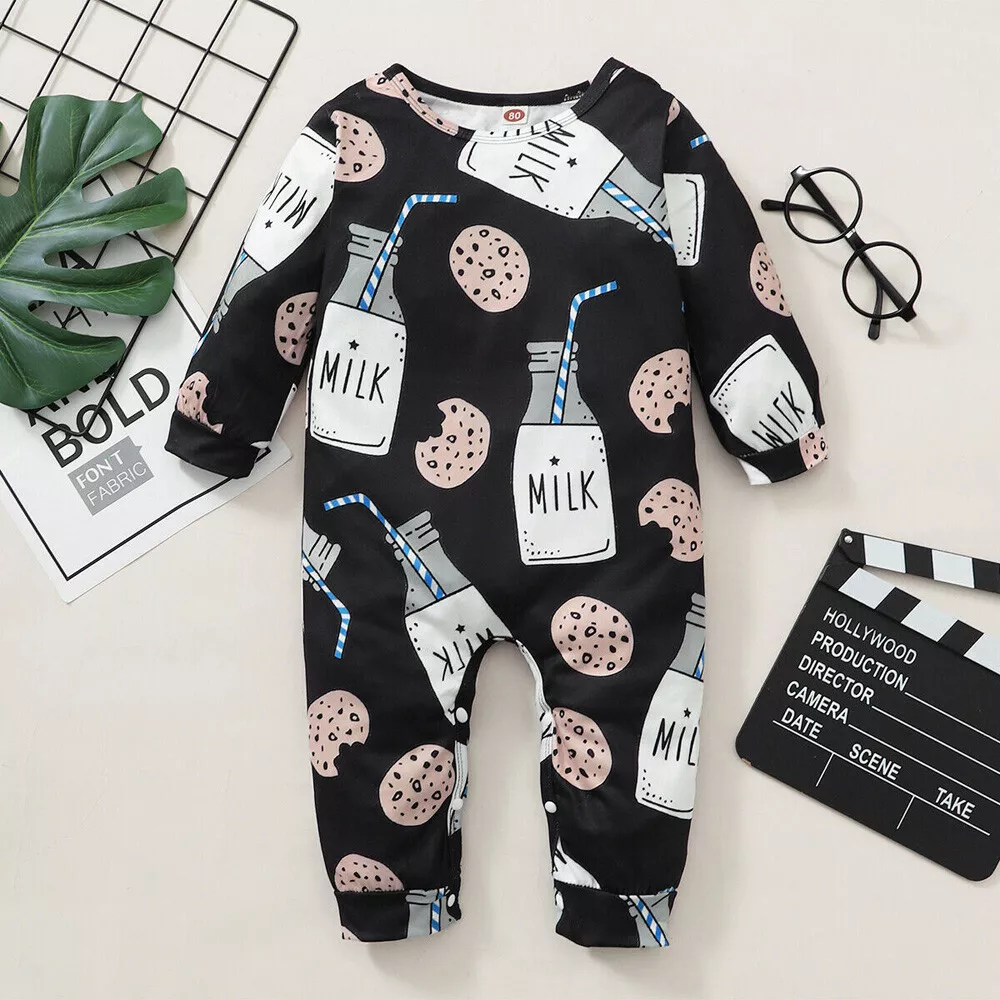 Newborn Baby Girl Boy Milk Cookies Romper Tops Jumpsuit Outfit Clothes Bodysuit