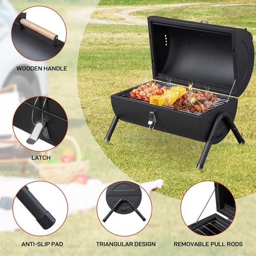 Portable Charcoal Grill with Lid Tabletop Barbecue BBQ Smoker Outdoor Camping - Picture 4 of 14