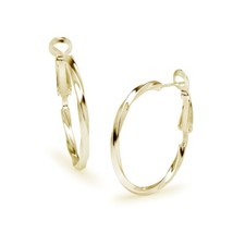 Round Twist Clutchless 2x30mm Hoop Earrings in Gold Plated Sterling Silver