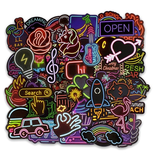 50Pcs neon light style cute stickers for suitcase laptop guitar cool doodlY.xh - Picture 6 of 6