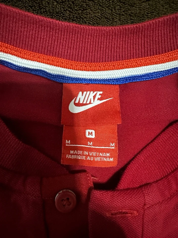 NIKE Red Tag Henley Two Button Single Stitch USA Logo Red Size Medium RARE VTG - Image 3 of 4
