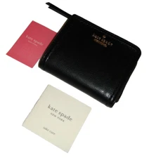 KATE SPADE Women Patterson Drive Small 1-Zip Bifold Wallet Black Genuine Leather