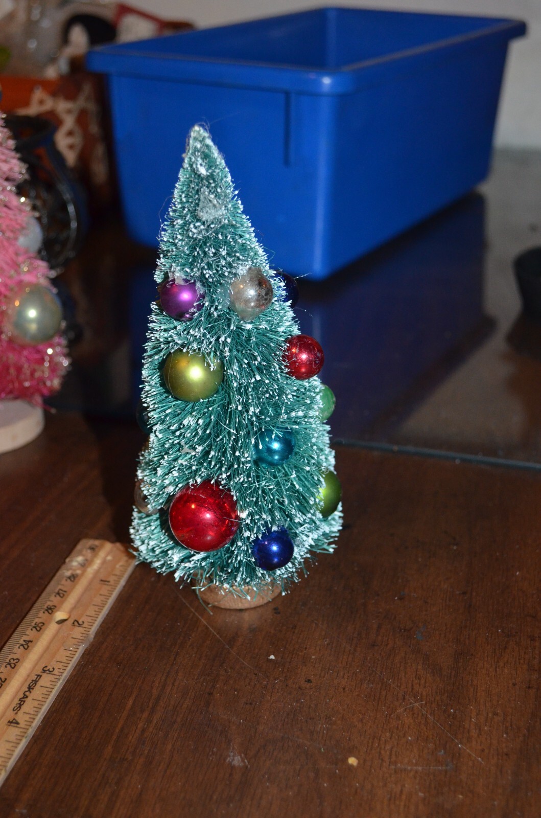 Vintage Bottle Brush Christmas Tree Mercury Glass Balls 7 in Flocked