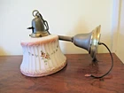Antique Pendant Light Brass Fixture Hand Painted Floral Milkglass Shade 21" L