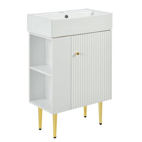 21.6" White Bathroom Vanity Combo Cabinet Single Ceramic Sink Left Side Storage - 第 5/19 張圖片