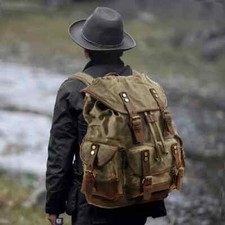 Retro Backpack Leisure Backpack Travel Backpack Canvas Patchwork Leather Fashion