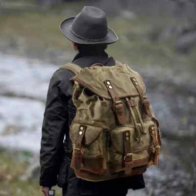 Retro Backpack Leisure Backpack Travel Backpack Canvas Patchwork Leather Fashion
