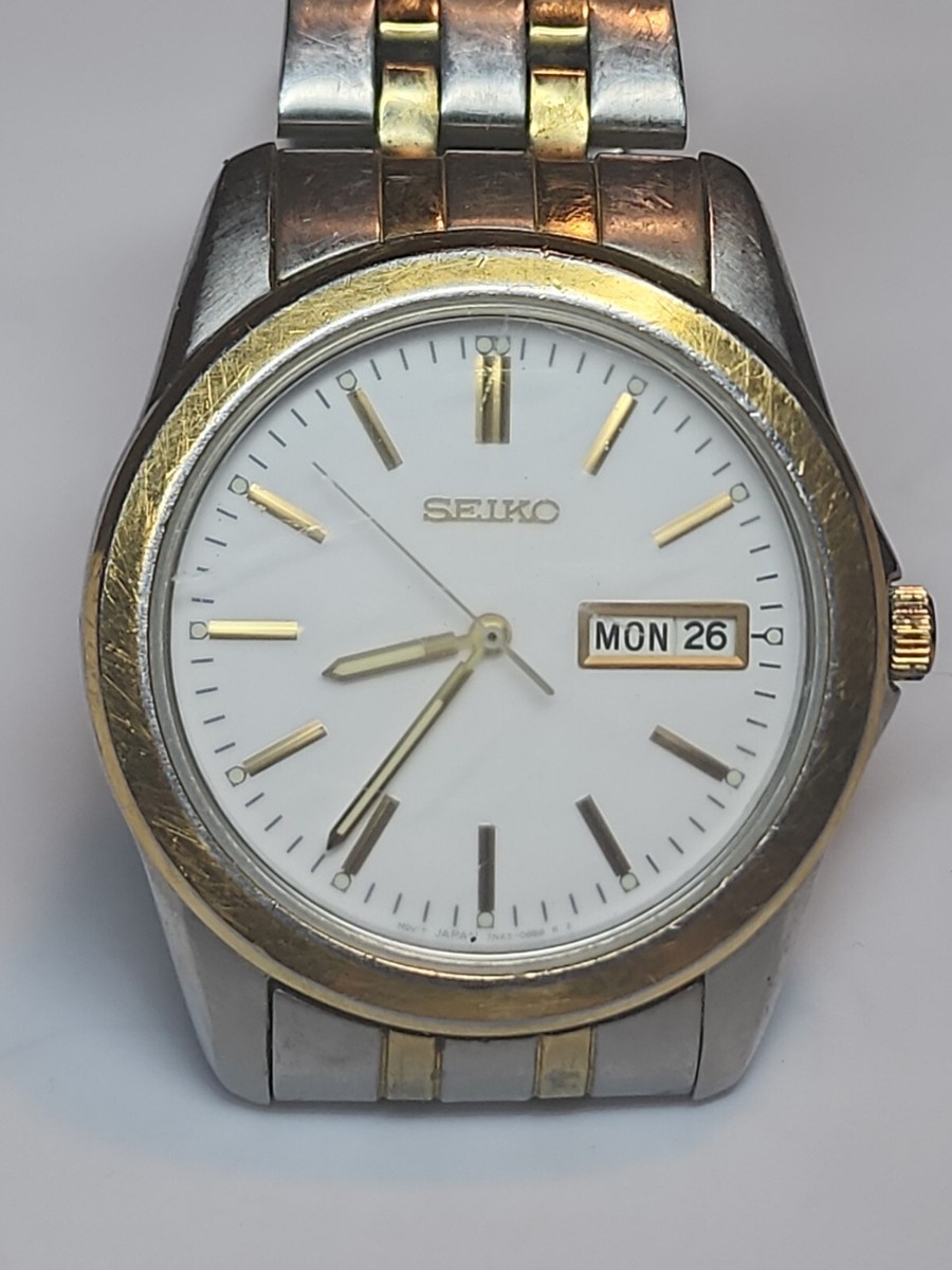 Seiko Dial Day Date Two Tone Men's Watch 7N43-9048 preowned