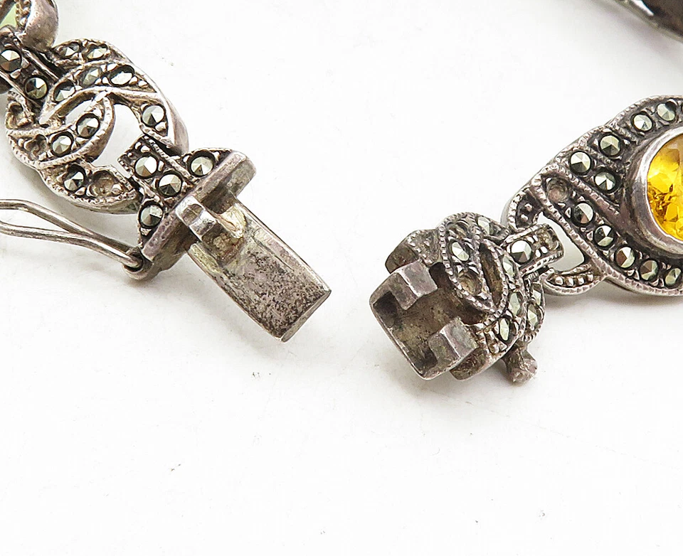 925 Silver  Vintage Amethyst Citrine Peridot & Topaz Chain Bracelet  BT4108 - Image 4 of 4