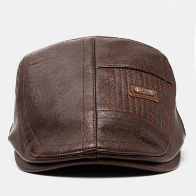 1x men's soft genuine leather flat ivy embroidered Gatsby golf cabbie cap hat DE