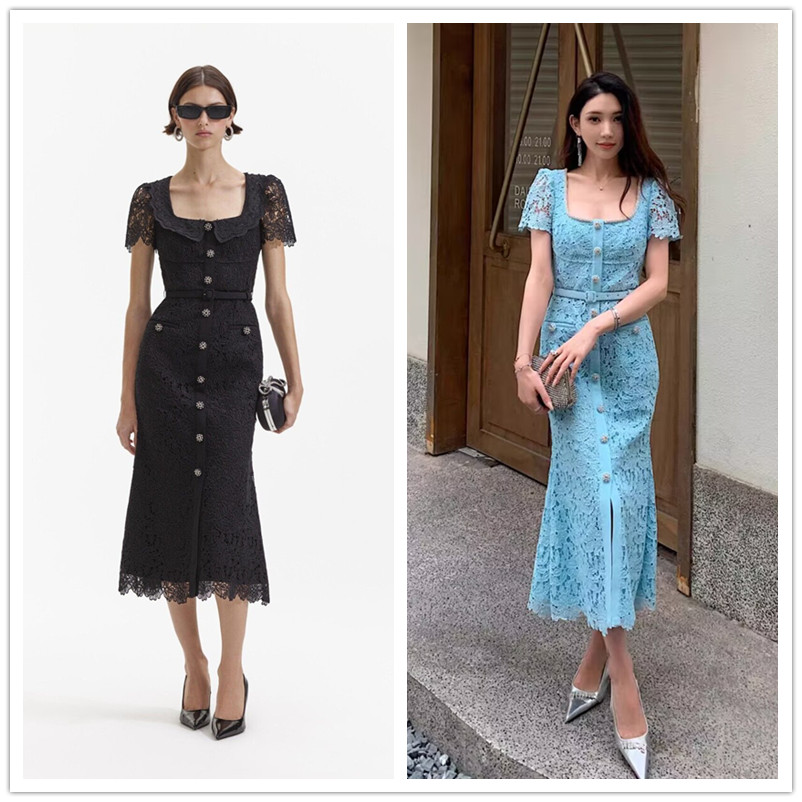 Self-Portrait Women's Polyester Square Neck Fishtail Midi Dress
