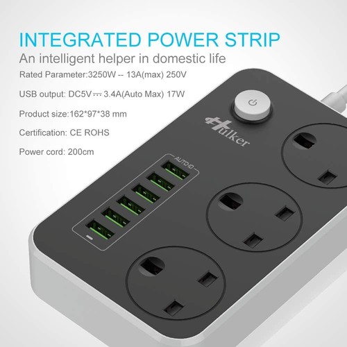 Hulker Power Strips with USB ports 3 Way Outlets 6 USB Ports Power