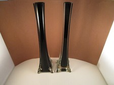 Vintage Clear & Black Glass Pair of Bud Vases