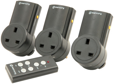 Mercury 3X drahtlose Fernbedienung Netzsteckdosen - UK Stecker, schwarz, 30 m Reichweite