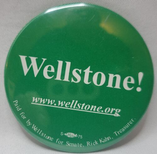 2-1/4" green Wellstone Minnesota U.S. Senate cello pinback button