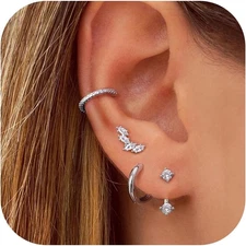 4 Pairs 925 Sterling Silver Earrings Set for Women Small Hoop Earring Sets for M