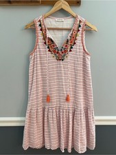 BeachLunchLounge Embroidered Linen Cotton Blend Dress Boho Tassel Sleeveless
