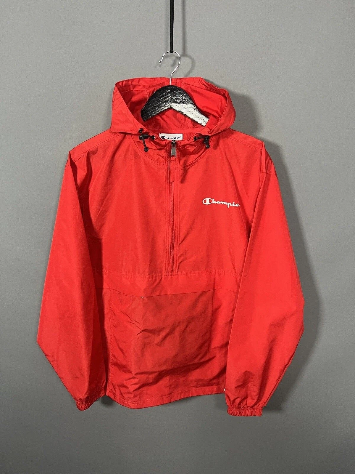 CHAMPION 1/4 ZIP WINDBREAKER Jacket - Small - Red - Great Condition - Men’s