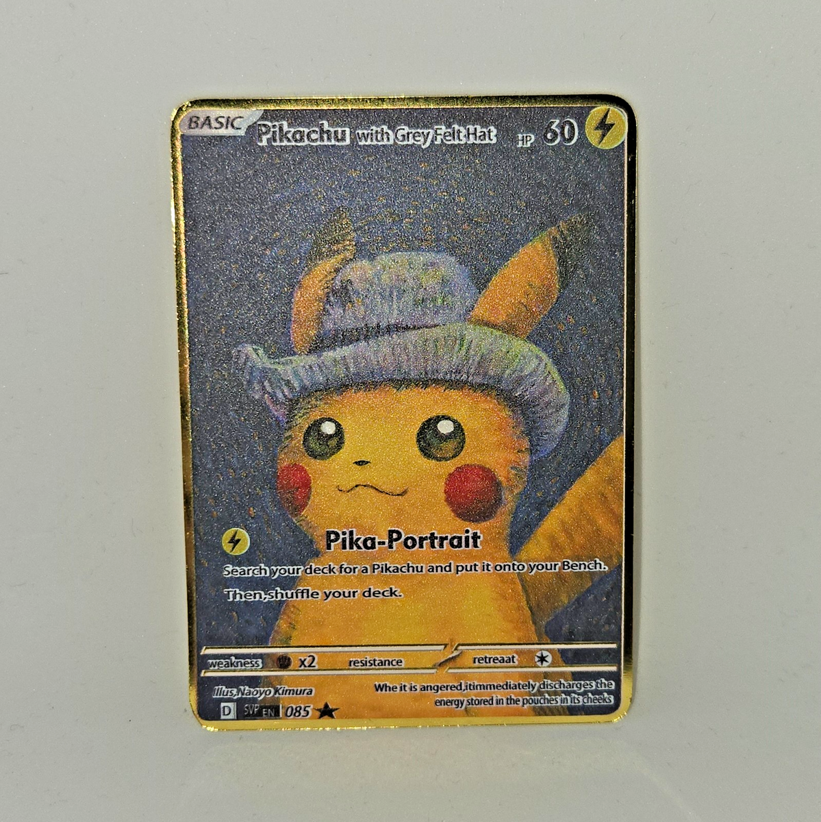 METAL Pikachu Van Gogh Pika Portrait Gray Hat Custom Fan Art Card