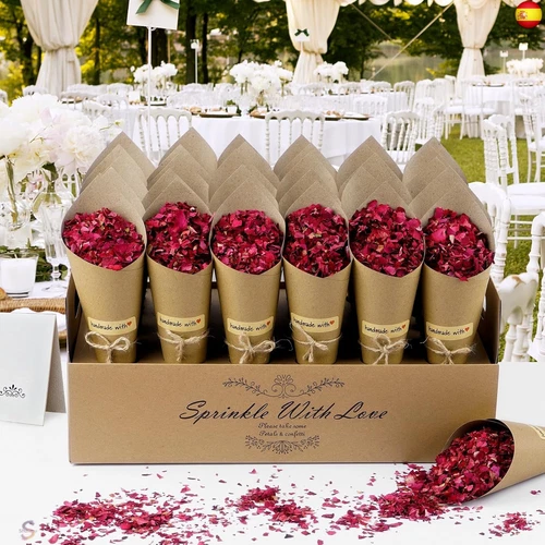 VORHOT 60 Piezas Conos Arroz Boda, Soporte Cucuruchos de Papel Kraft con 2 - Imagen 3 de 7