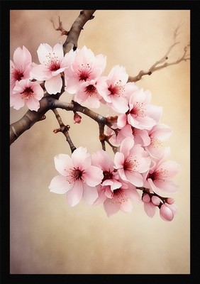 Dramatic Cherry Blossom Branch Framed Wall Art Poster Canvas Print Picture