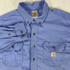 Carhartt FR Flame Resistant Shirt Mens 2XL Blue Work Long Sleeve Button Down
