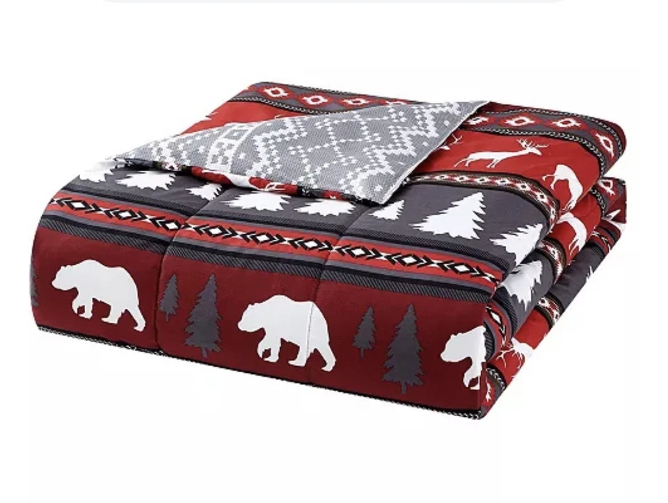 🎄ChristmasReversible Cabin Elk Wildlife 6 pcs King Comforter Set🎄 - Image 3 of 4