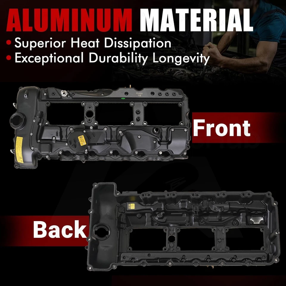 Cubierta de válvula de ALUMINIO negra OEM con junta y tapa para BMW 135i 640i 740i X3 X5 N55 Foto 4 de 4