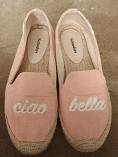 Soludos Ciao Bella Platform Espadrilles Sz 7.5 Pale Pink Embroidered EUC Cute!