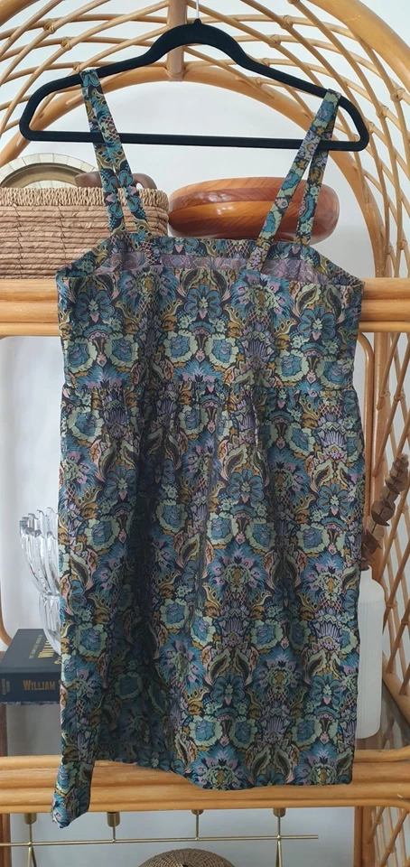 Vestido Zambeze Paisley Talla 12 | Diseñador Nueva Zelanda | Mini Jacquard Floral Vintage Foto 4 de 4