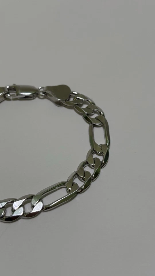 Figaro Link 手镯 925 纯银 7 英寸 7 毫米 12 克铑饰时尚设计 — 第 3/4 张图片