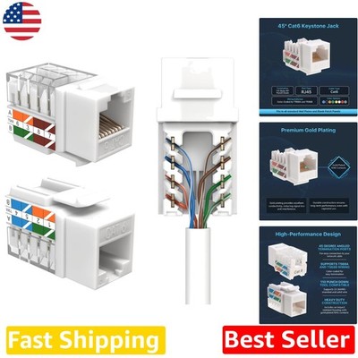Cat6 Ethernet Keystone Jacks 50pc White RJ45 Slim 45° Angle Gold Contacts