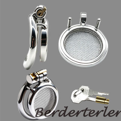 Flat Arc Ring Optional Chastity Cage Men Stainless Steel Wire Mesh Lock Device