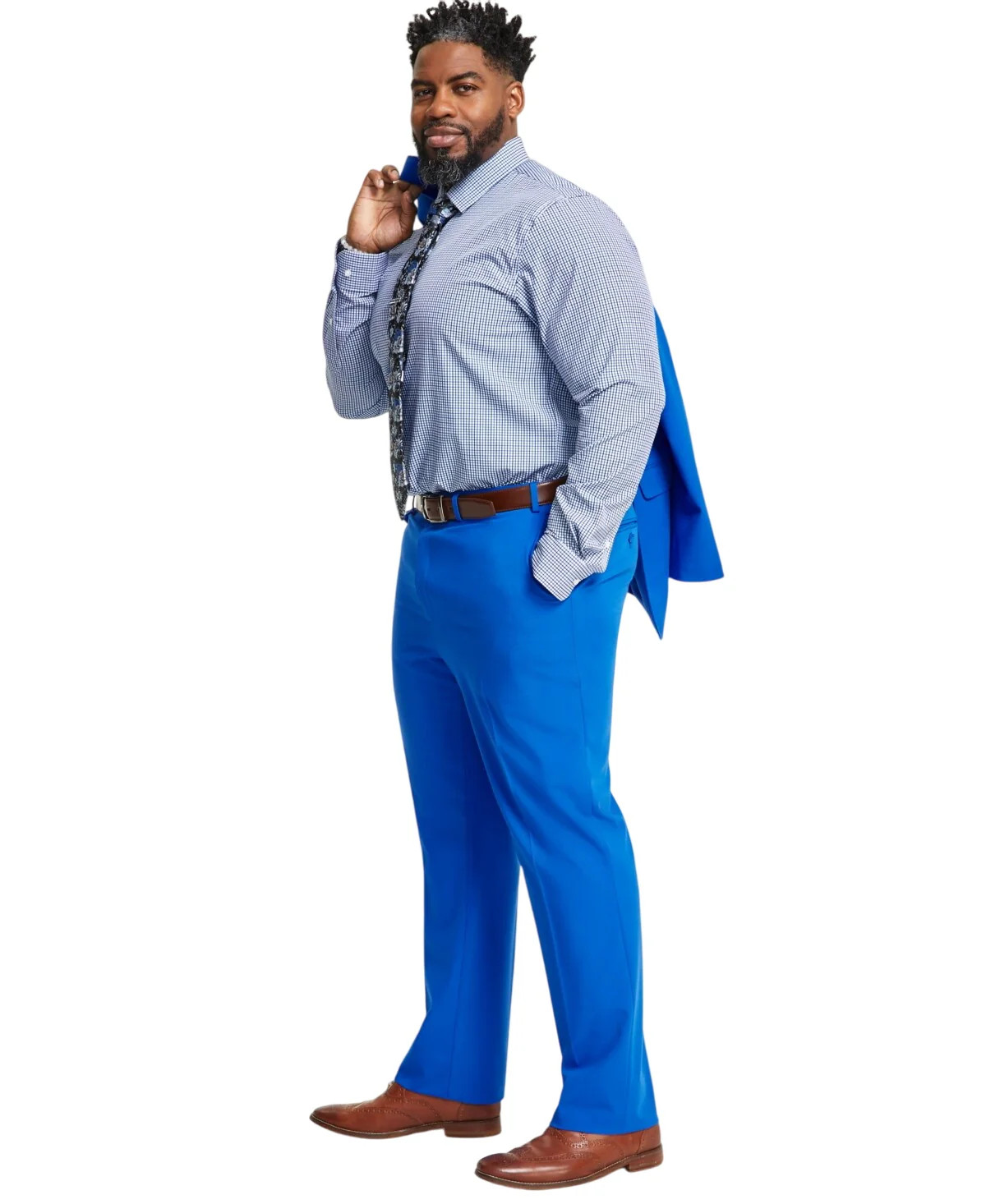 Tayion Mens Classic fit Dress Pants 38 30 Blue Solid 9690₽