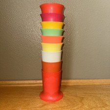 Set Of 8 Tupperware Bell Tumblers Kids 7oz Cup Holder, Yellow, Green,Red