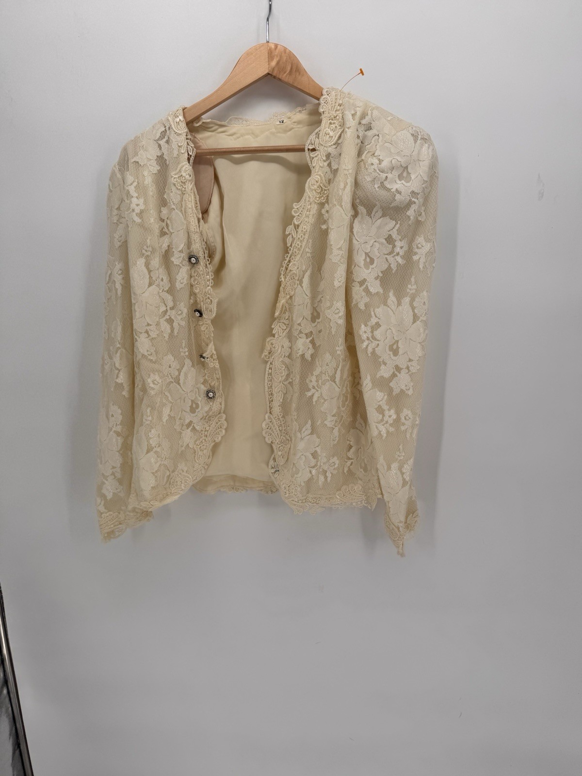 Vintage 80s Bride Wedding Lace Jacket Ivory Size 12 Shoulder Pad Mother Of Bride