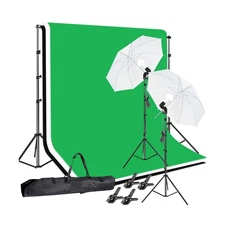 Photo Video Studio 10 x 8.5ft Stand with Muslin Backdrop (Green/White/Black) ...