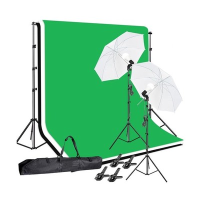 Photo Video Studio 10 x 8.5ft Stand with Muslin Backdrop (Green/White/Black) ...