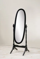 Traditional Queen Anna Style Wood Floor Cheval Mirror, Black