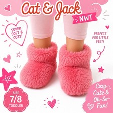 Toddler PINK Faux Fur Slip On Bootie Slippers Size MED 7-8 Cat Jack NWT